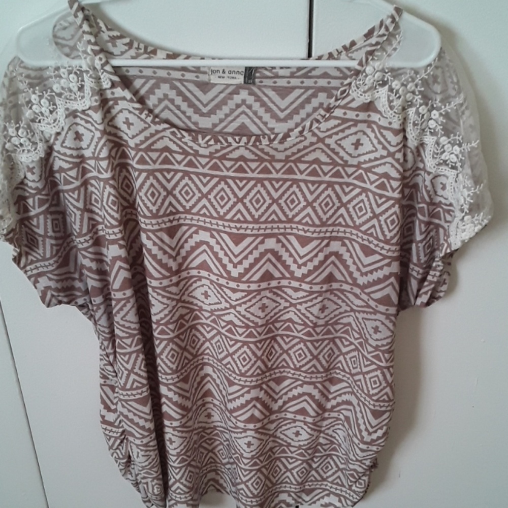 See Through Shoulder Aztec Print Top